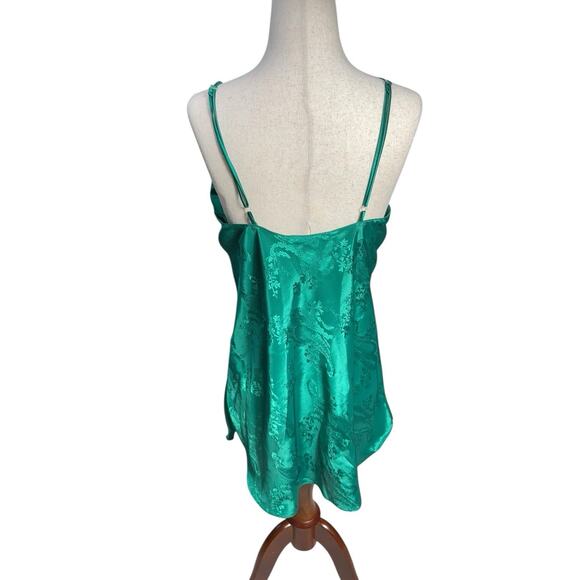 Vintage‎ Y2K Emerald Green Satin Slip Mini Dress Bow Detail Lingerie Coquette - Picture 2 of 5